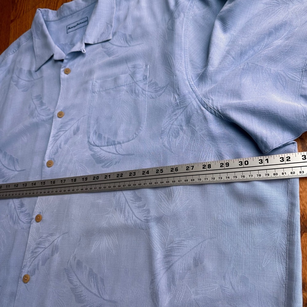 Tommy Bahama 109% Silk Camp Shirt Mens 4XB Blue Jacquard Leaf Short Sleeve - Picture 3 of 15